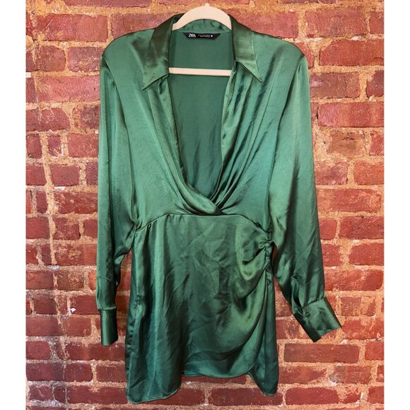 Emerald Satin Mini Dress - Picture 1 of 1